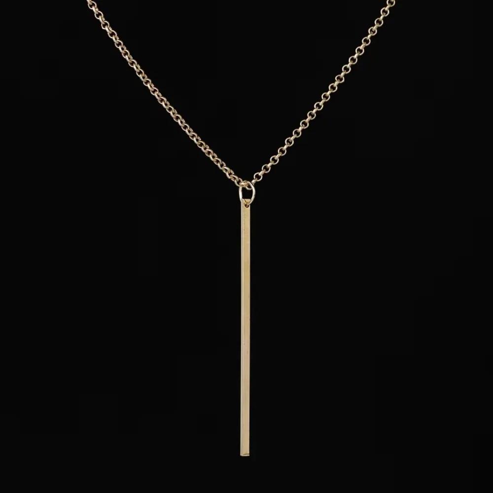 Simple Classic Fashion Stick Pendant Necklace Hollow Girl Long Link Chain Square Copper Necklaces Strip Jewelry For Women