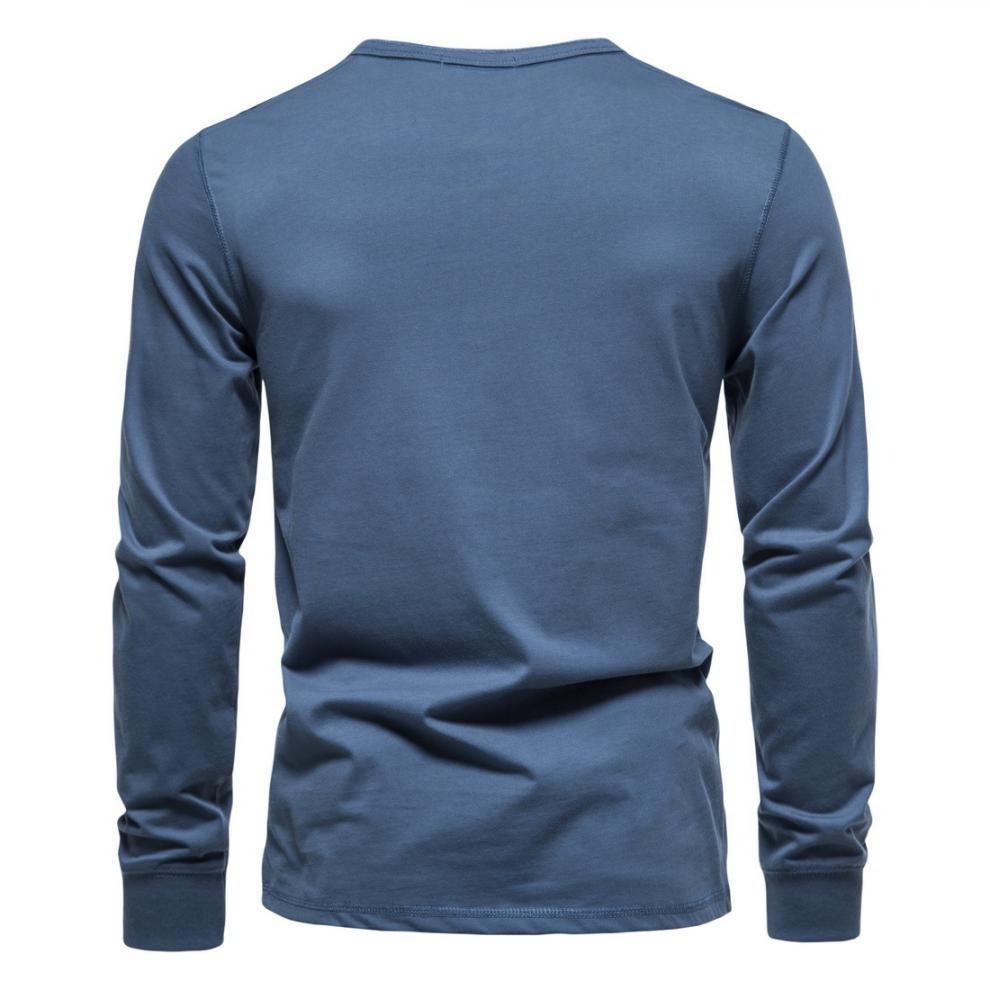 2023 Men's European & American Henley Collar Long Sleeve Solid Casual T-Shirt