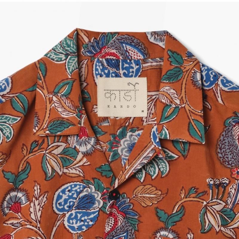 Kardo Ronen Camp Shirt  Floral Vine Print  Rust Kdf1m40002a49