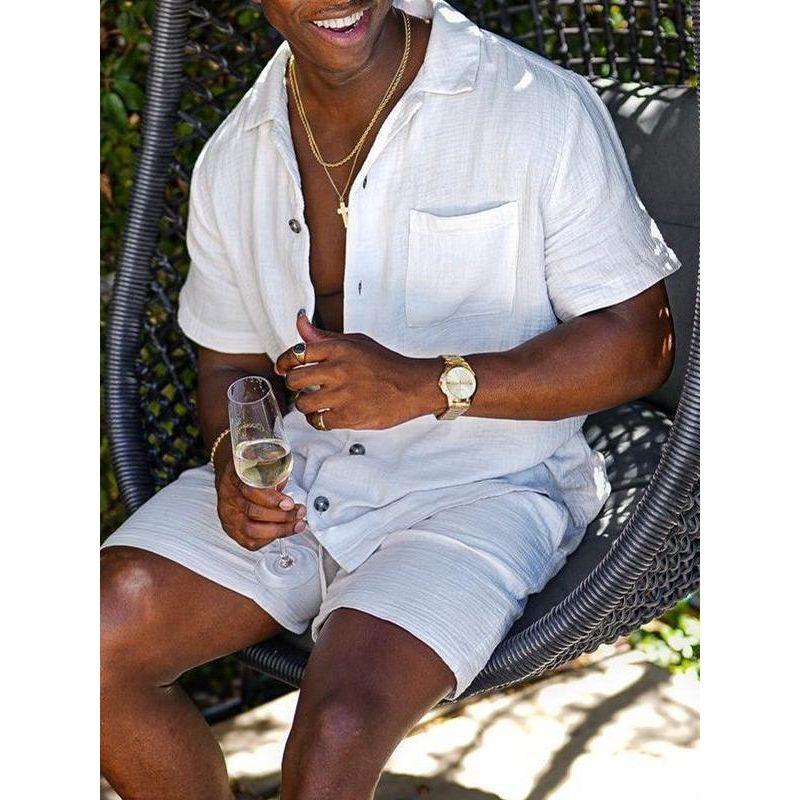 European and American Export Men's Cotton and Linen Short-Sleeved Loose Undershirt Solid Color Short-Sleeved Cotton and Linen Collared Shirt In Stock