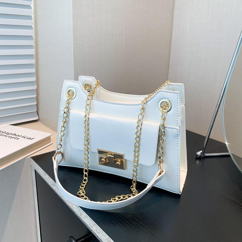 

Ретро маленькая квадратная сумка женская летняя 2024 новая модная сумка с замком-цепочкой простая уличная сумка через плечо белый