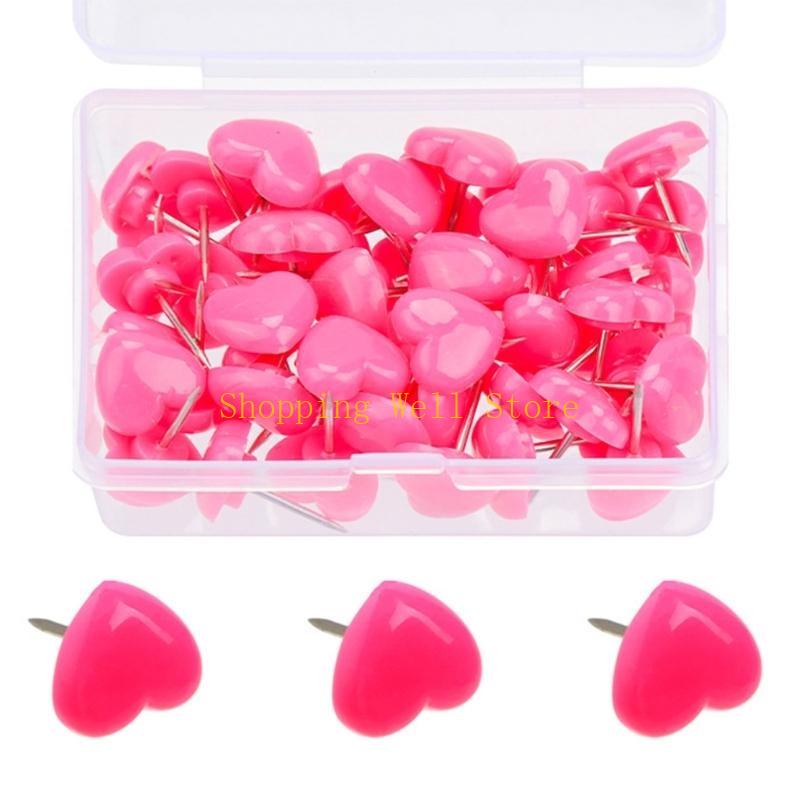 KX4B 50/100/150Pcs Heart Push Pins Cork Notice Board Drawing Pins Map Pin for Office