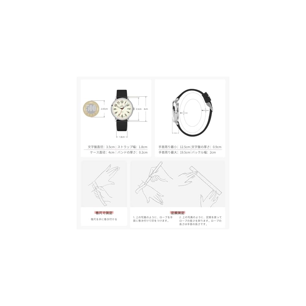 CalmTick Nurse Watch Analog Simple Stylish Waterproof Luminous 3ATM Unisex for Students Silver Black