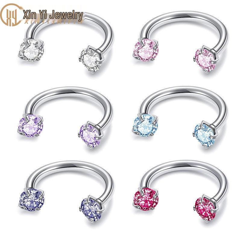 Stal nierdzewna Piercing w kształcie litery U do nosa z podwójnym cyrkonem