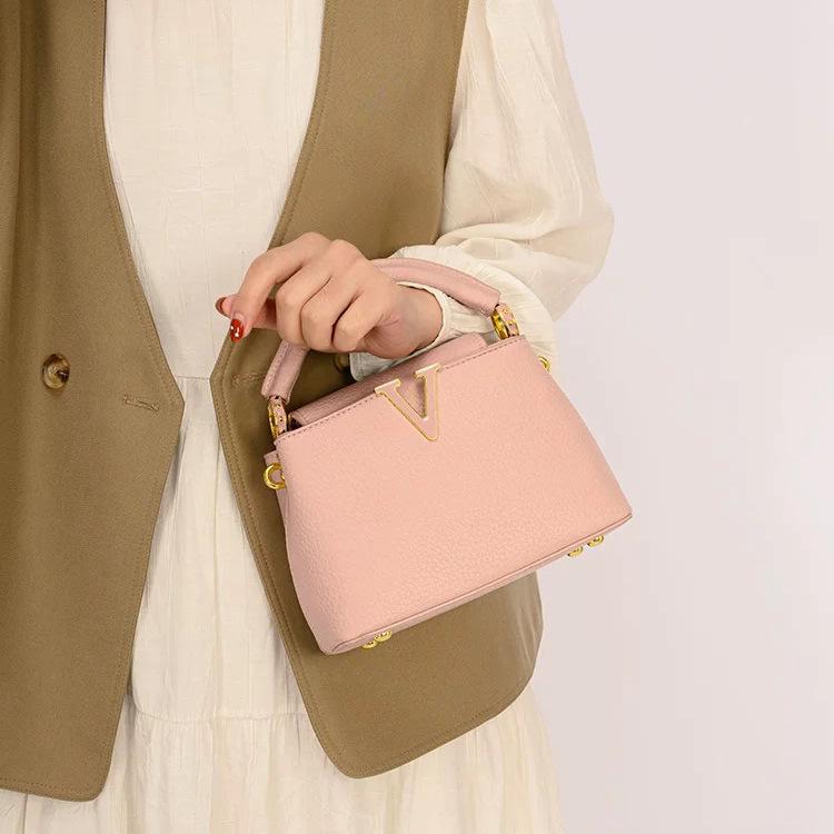 Luxury Fashi Leather Women Handbags 2026 Summer New Small Shoulder Crossbody Bag Portable V Letter Shell Messenger Bags