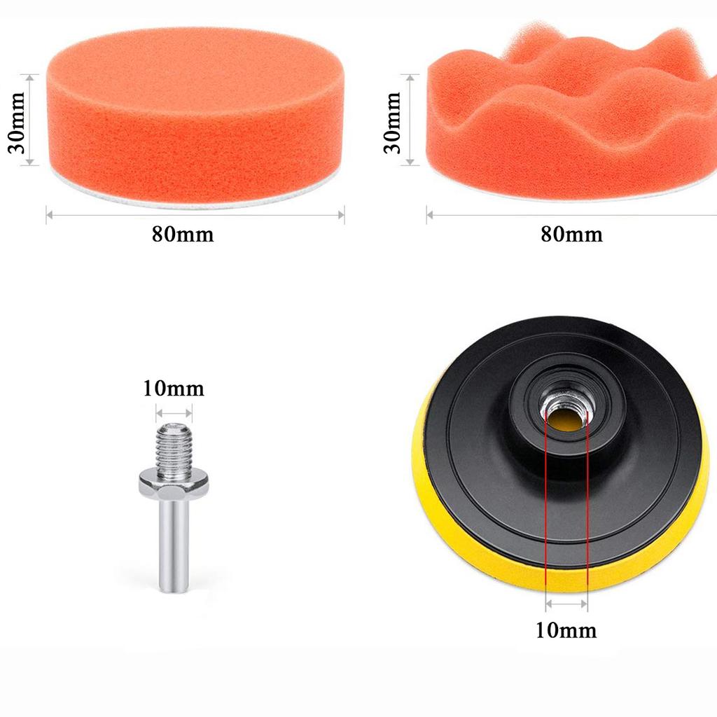 3 Zoll 10/19/22-teiliges Auto-Polierpad-Set aus Schaumstoff für Bohrmaschinen, Polierpads, Schwamm-Polierpads, Set mit M10-Bohradapter für Autopolitur