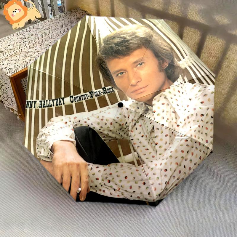 1pc Johnny Hallyday pattern Umbrella Portable Folding Umbrella Iron Frame Hole Bone Structure Outdoor Home Umbrella