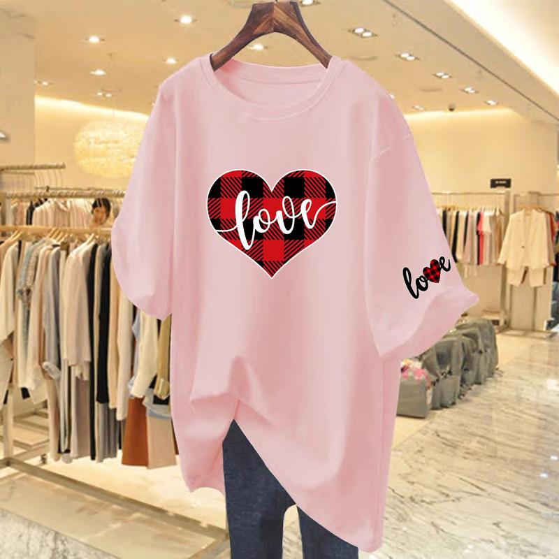 

2025 new summer t-shirt women s pure cotton short-sleeved medium and long love loose oversize t-shirt XXXL