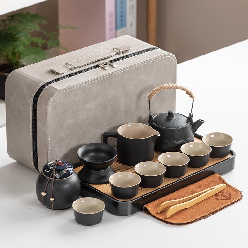 Black Pottery Kung Fu Tea Set Side Pot Household Outdoor Travel Gift Set Portable Simple Japanese Set