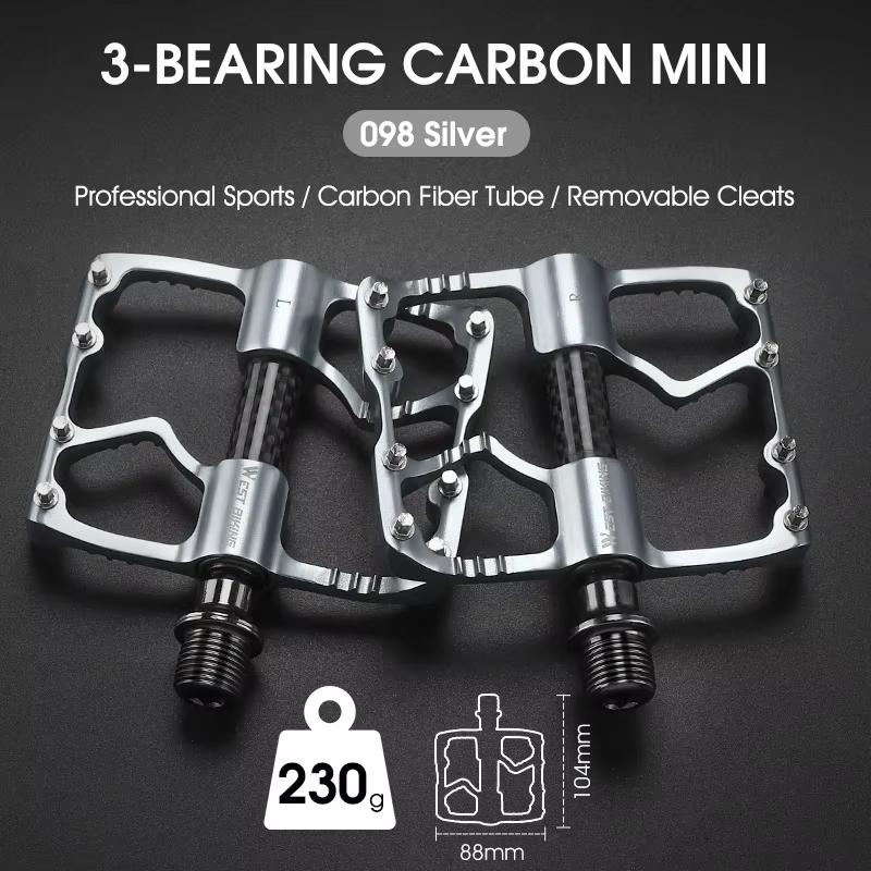 WEST BIKING 3 Bearings Bicycle Pedals Ultralight Carbon Fiber Axle Sleeve Aluminium MTB Road Bike Flat Pedals Cycling Accessory