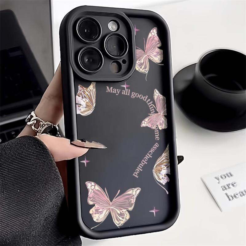 Black Butterfly Silicone Phone Case For iPhone 11 13 14 12 15 17 16 Pro Max XR XS Candy Color Soft Cover