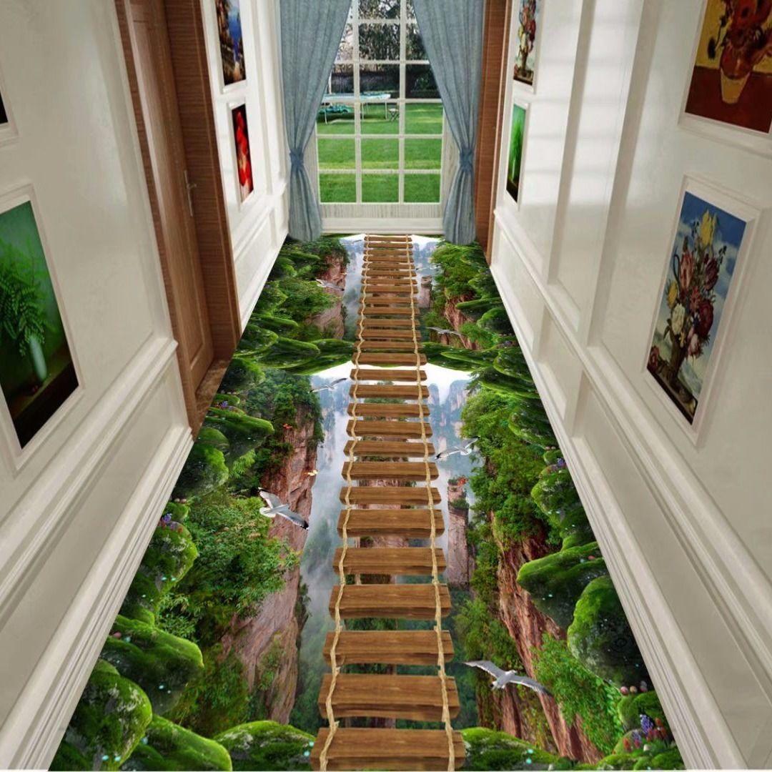 

3D зеленый лесной водопад узор печать ковер спальня гостиная кухня ресторан напольный коврик коврики W60*H300CM