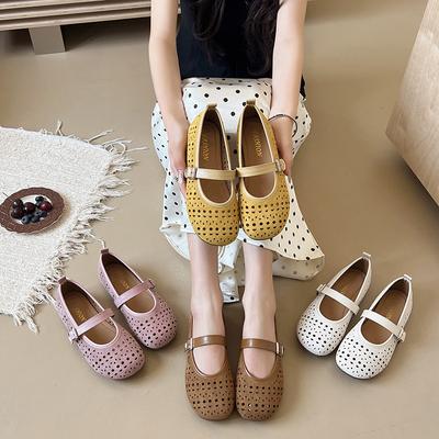 Flat-soled Single Shoes Summer 2025 New Mary Jane Women's Shoes Soft-soled Hollow Ballet Single Shoes Girls Hole Sandals