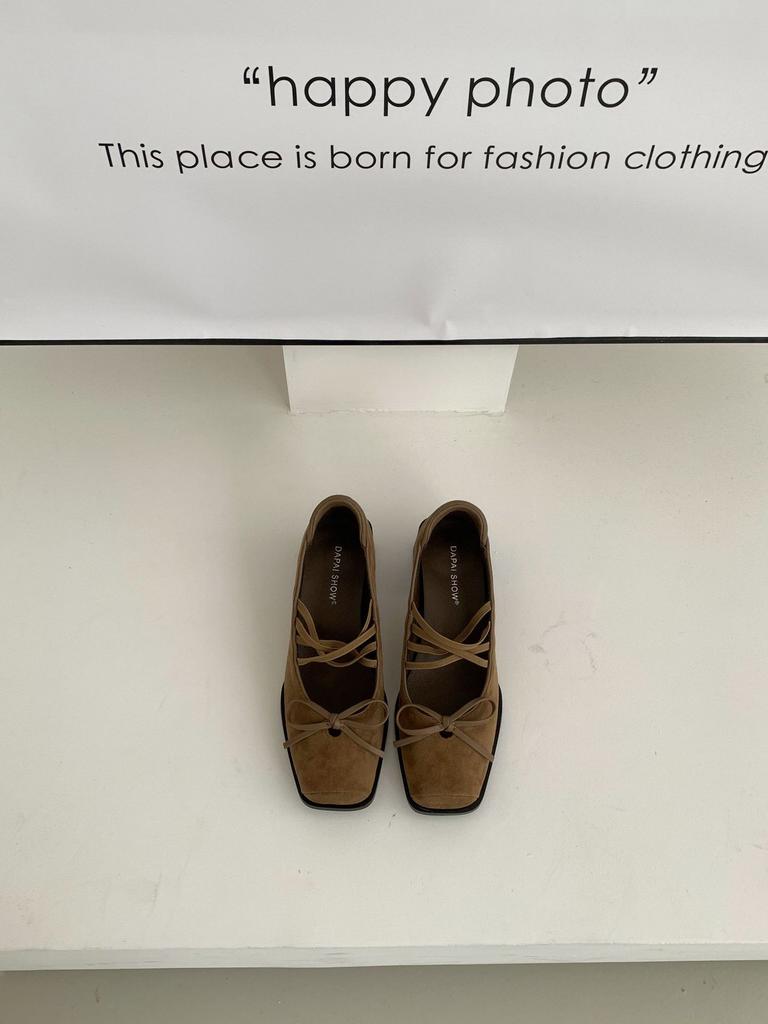 2025 Autumn New Temperament Versatile Square Head Simple Fairy Style Bow Internet Celebrity Comfortable Explosion Thick Heel Shoes