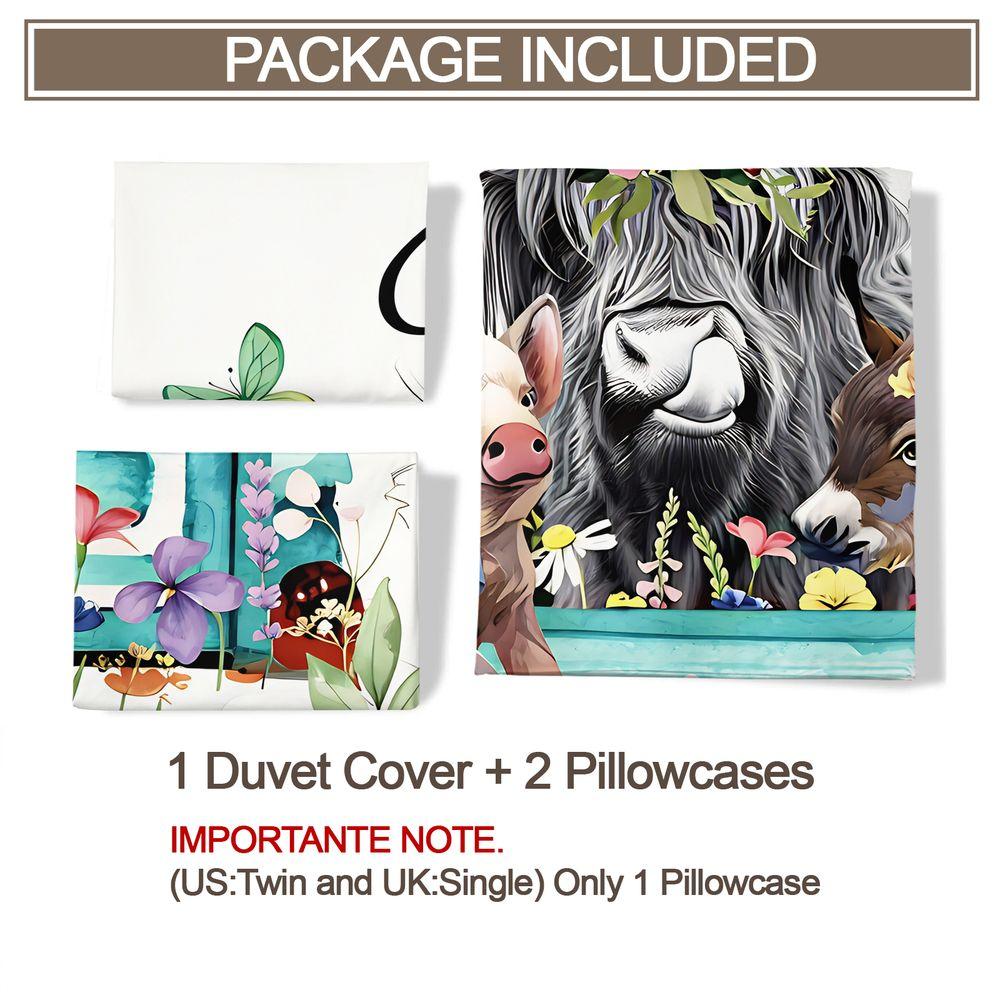 Farm Highland Cow Pig Duvet Cover Set Comforter Cover Bedding Set No Filler Country Soft Adult Bedroom Bedding Kit