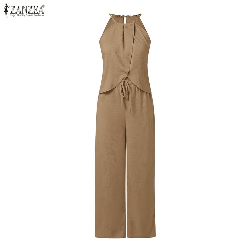 ZANZEA Women Sets Sleeveless Strap Irregular Tank Tops and Casual Pants Suits