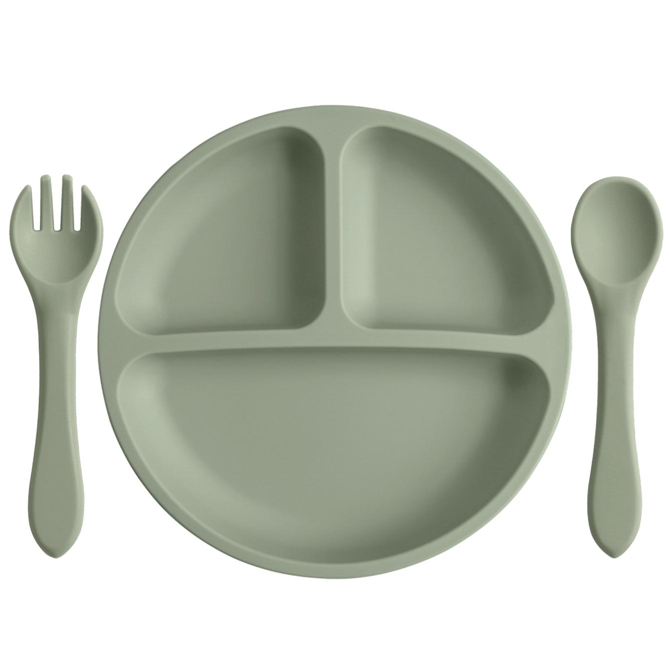 

Color Kids 3PCS Silicone Baby Feeding Set Suction Plate Wooden Spoon Fork BPA Free Training Tableware Dish Bowl Gift Set