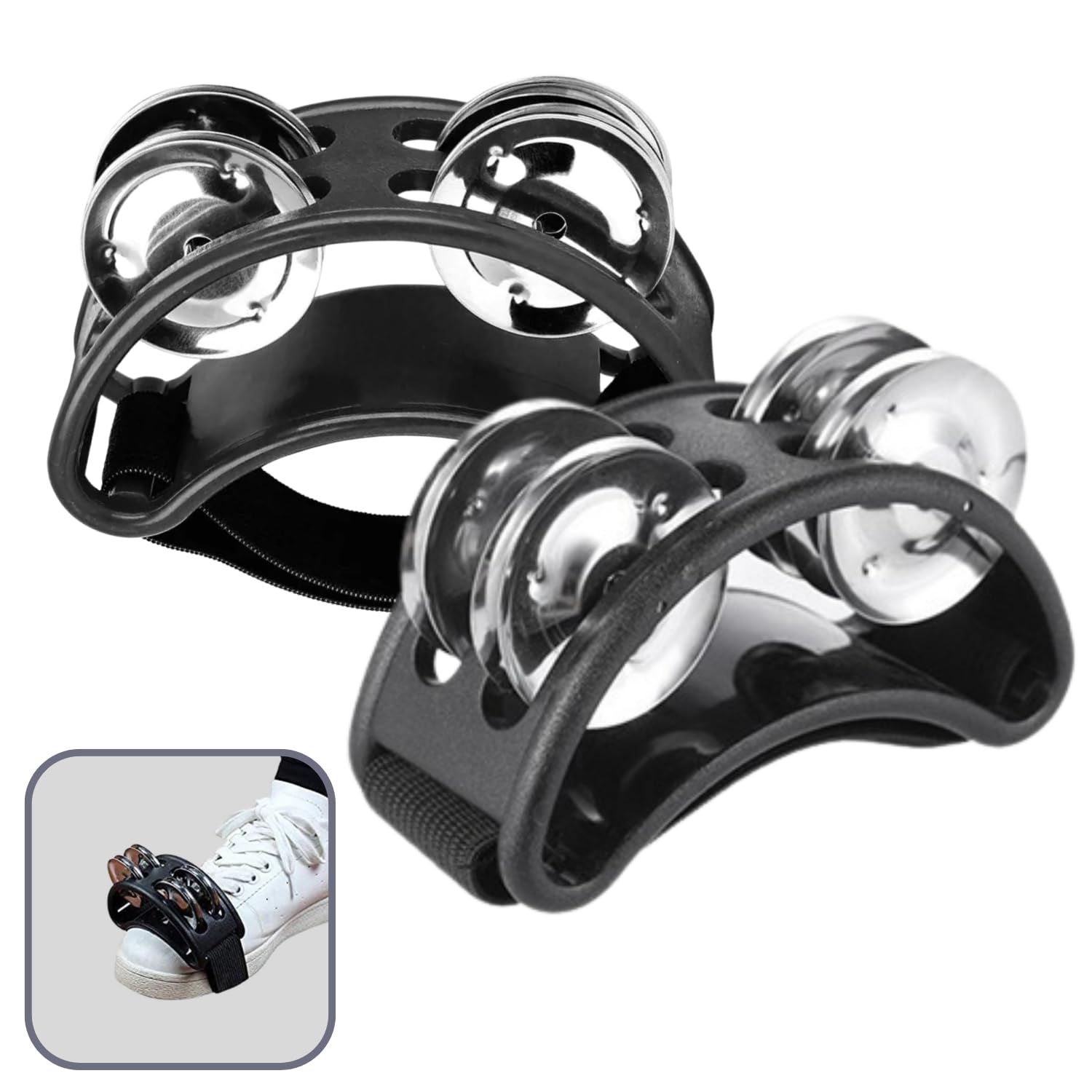 

ozgram Foot Tambourine [Black] [Set of 2] Foot Percussion, Foot Tambourine, Cajon, Acoustic Footbell, Musical Instrument, Karaoke, Energizing