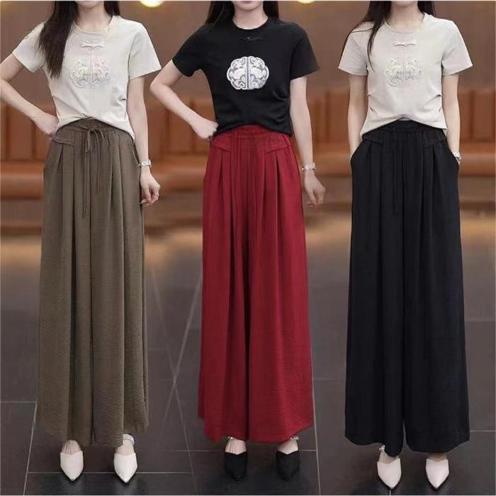Wide-leg pants women's (ice silk wrinkled) new super-hot pants popular loose and drape casual culottes Yamamoto pants