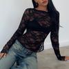 Women Long Sleeve T-Shirts Tie-Up Backless Lace Shirts Spring Fall Slim Fit Tops Streetwear