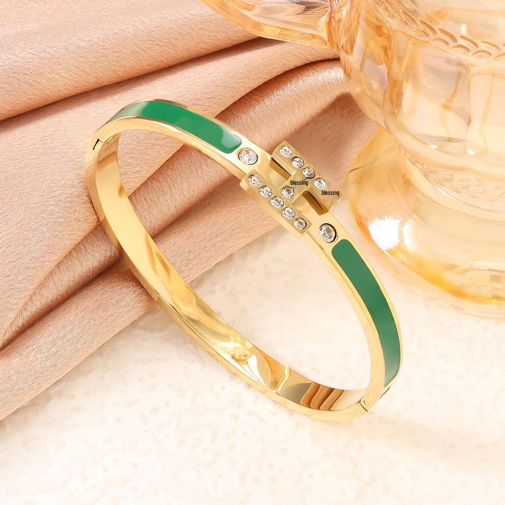 Элегантный браслет-бангл из титановой стали H с бриллиантами – Универсальный женский браслет класса люкс