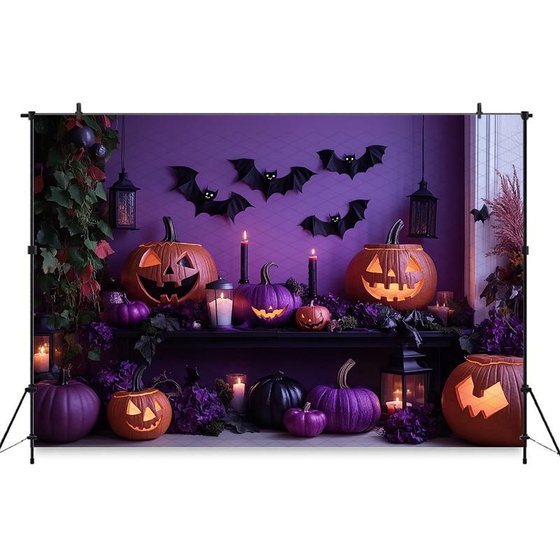 Mocsicka Halloween Photography Background Purple Wall Bat Autumn Leaf Pumpkin Party Decorations Child Baby Photo Backdrop Banner