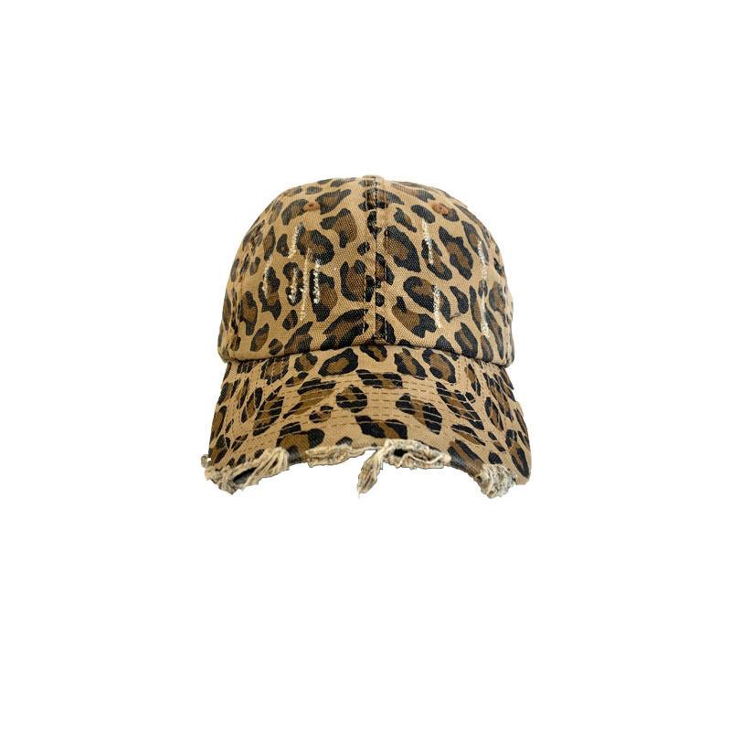 Vintage Leopard Print Adjustable Baseball Cap For Women With Embroidered Style And Sun Protection