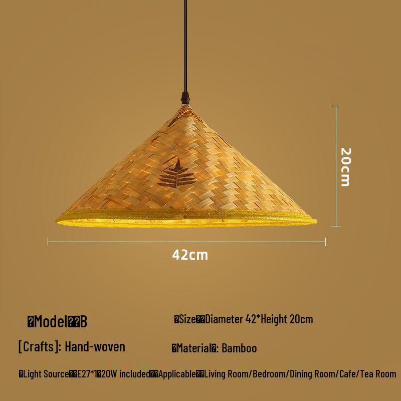 Bamboo Weaving Straw Hat Chandelier - Southeast Asian Wabi-Sabi Style Rattan Lampshade for Farmhouse Decor.