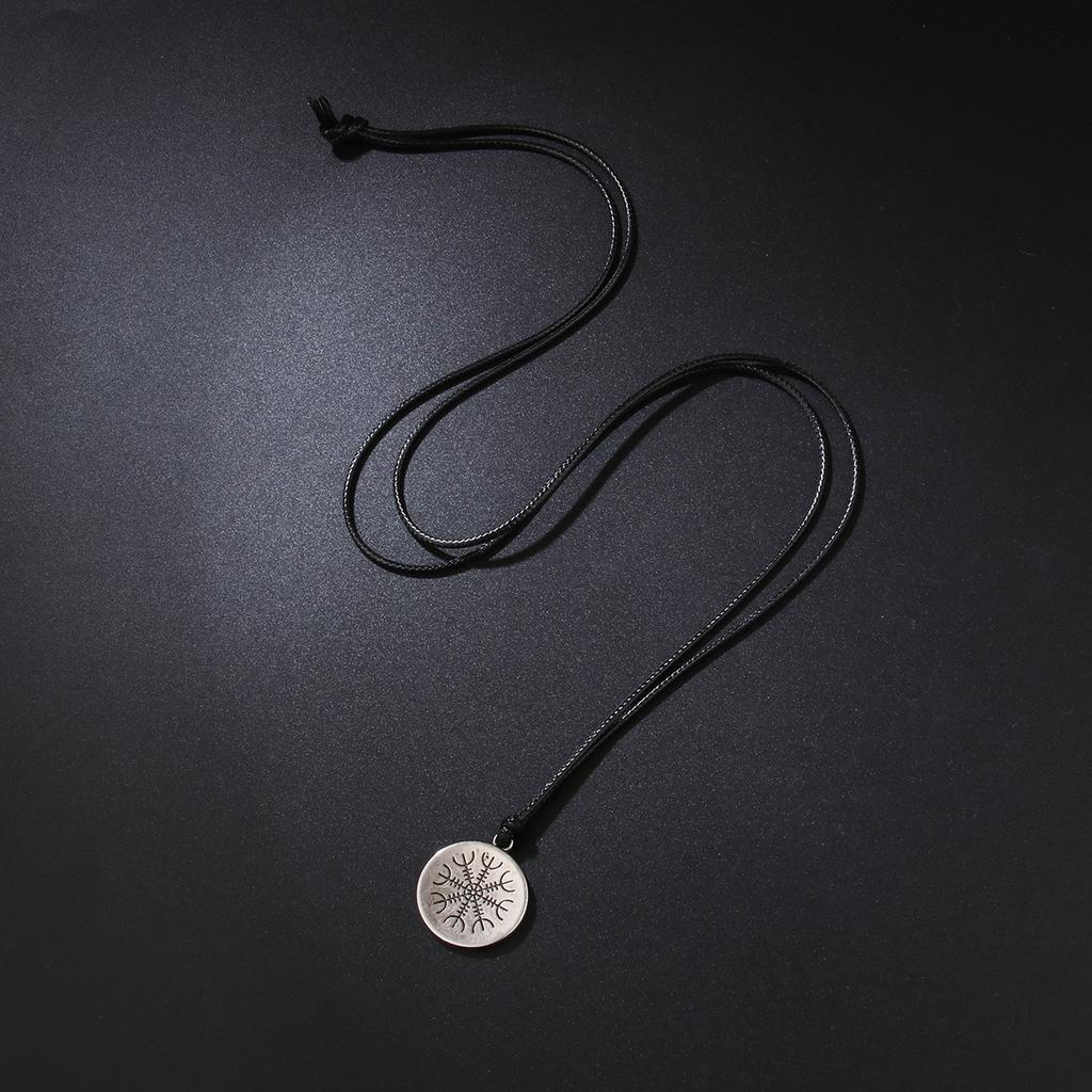 Vintage Round Leather Cord Pendant Necklace With Unique Fingerprint Design Bohemian Statement Jewelry For Women