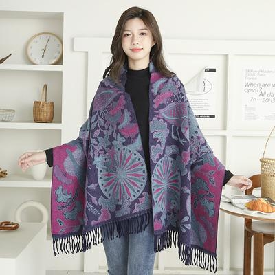 Ethnic Style Shawl with Decorative Warm Imitation Cashmere Scarf for Women In Autumn and Winter New Tassel Jacquard Scarf