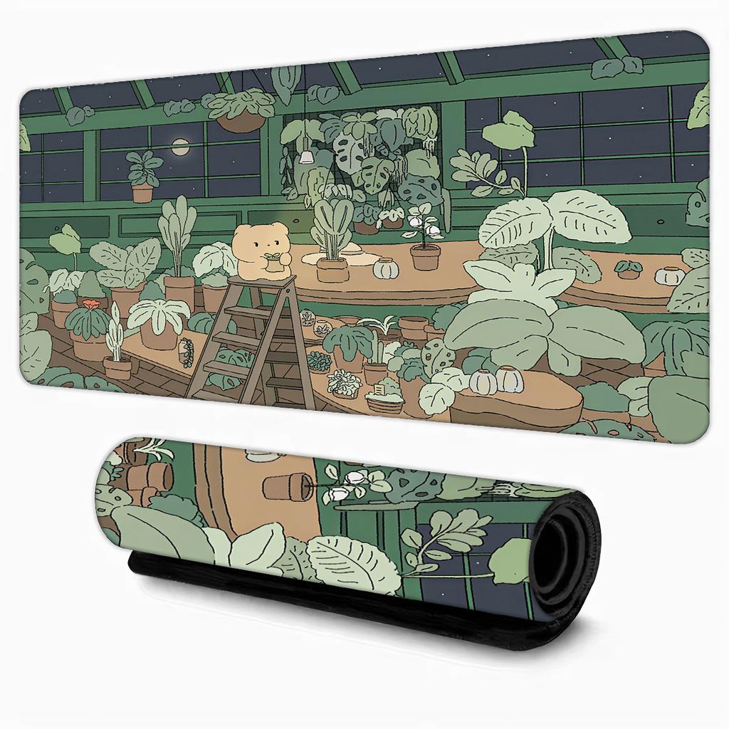 Green Aesthetic Cute Cat Design anime Mouse Pad Desk Mat Gaming pad NonSlip Stitched Edge desk accessories Computer mousepads