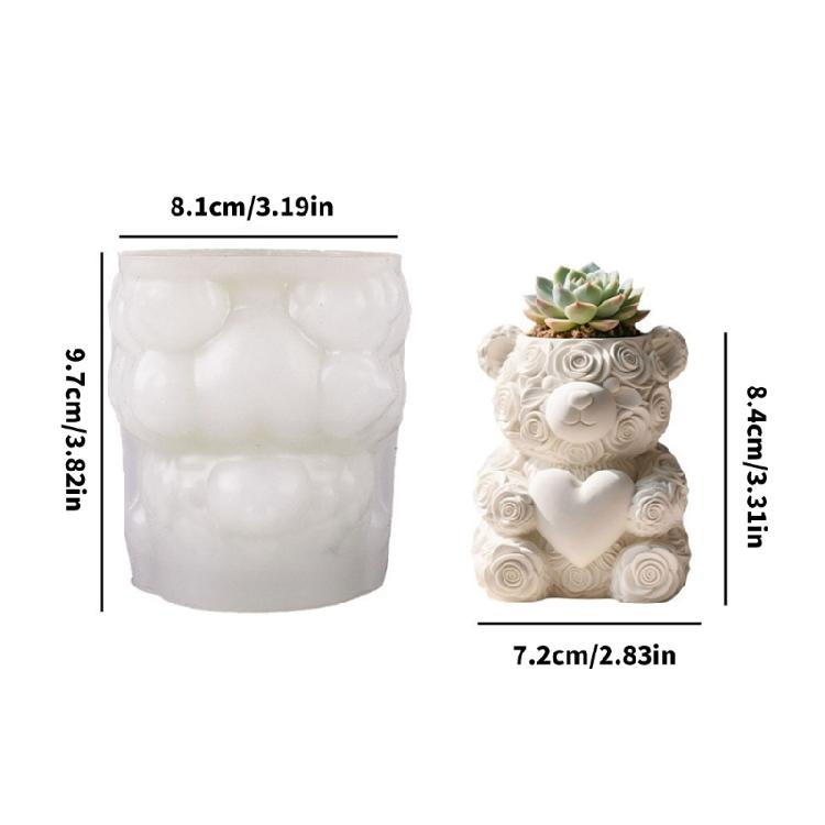 Silicone Bear Rose Planter Craft Mold Suitable for Resin Jewelry Concrete Cement Crafting and Home Decorating Projects