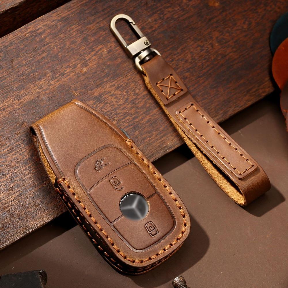 Leather Car Key Fob Case Cover Shell For Mercedes Benz A C S E GLA GLC CLS Class W205 W213 W177 W222 Remote Holder Bag Keychain