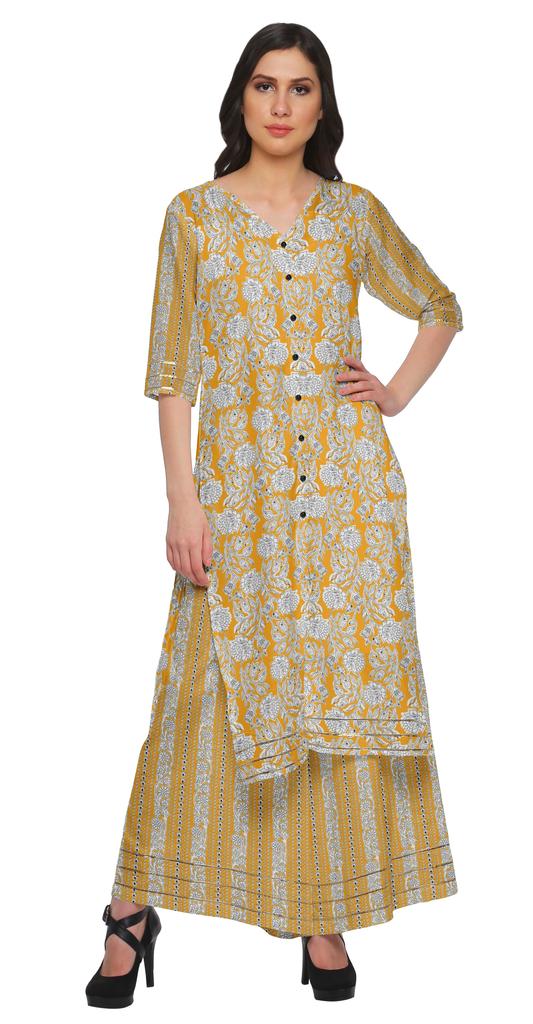 Moomaya V Neck Printed Kurta And Palazzo Pant Set Ethnic Wear Dress For