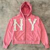 American Style Loose Streetwear Zip Up Hoodie Graphic Print Casual Sweatshirt Teens