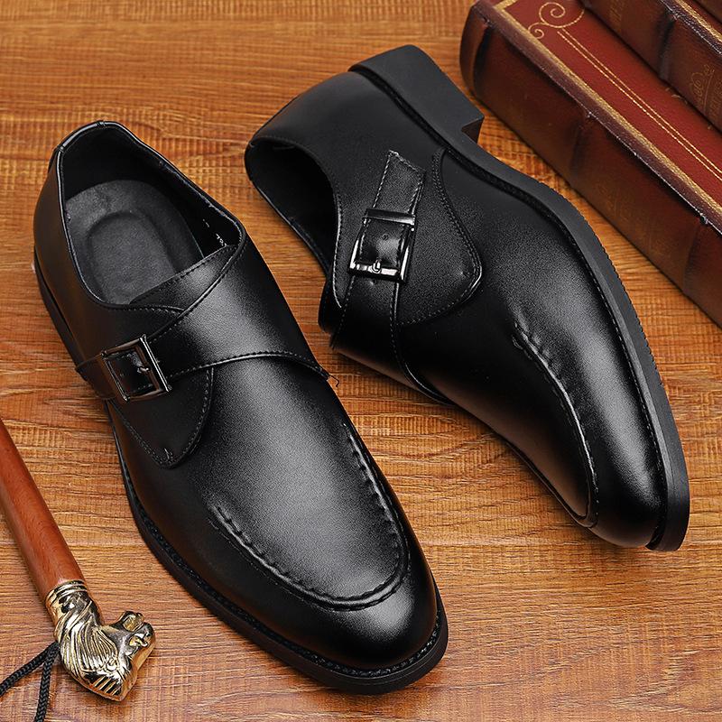 

British style large size leather shoes size 38-48, rubber thin sole buckle one pedal low-top men s leather Sh 48 темно-коричневого кольору