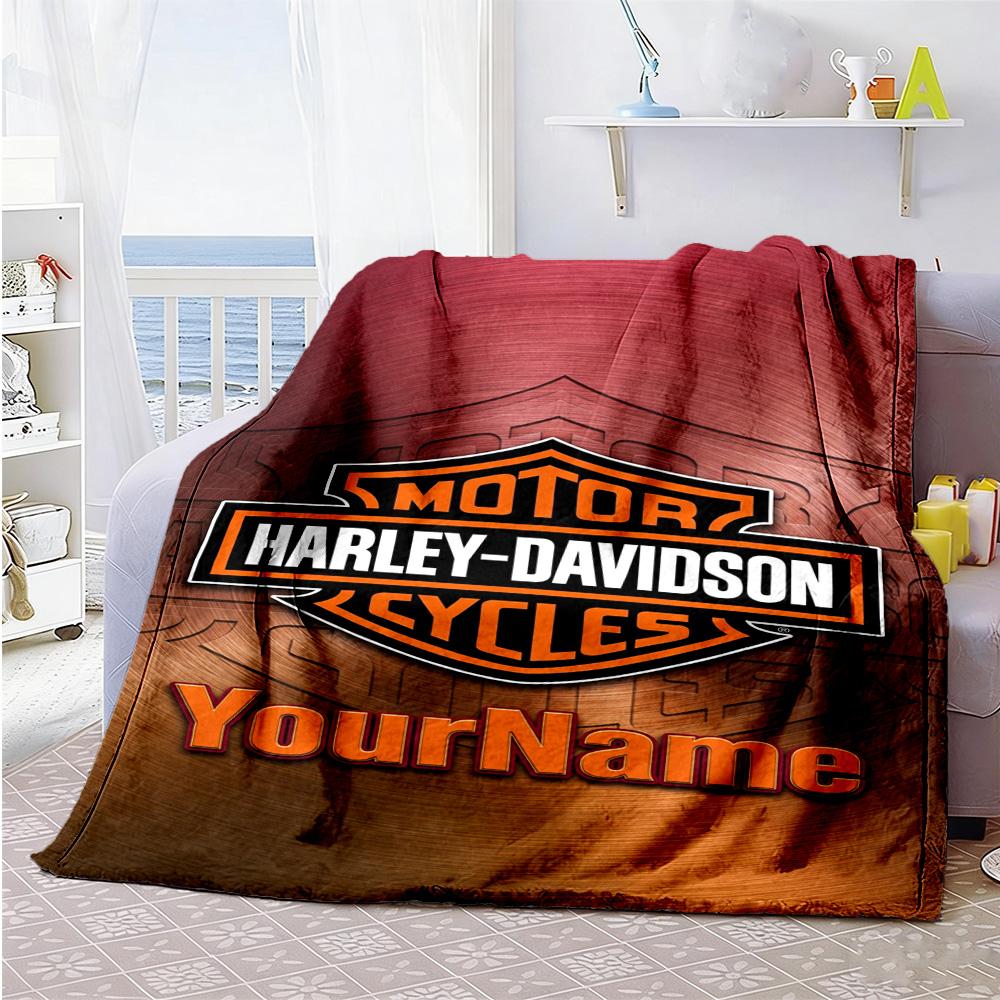 Harley-davidson Motorcycles Personalized Text Blanket Multi-purpose Personalized Blanket Warmthful Decor for Sofa Seaside Bedding Chair