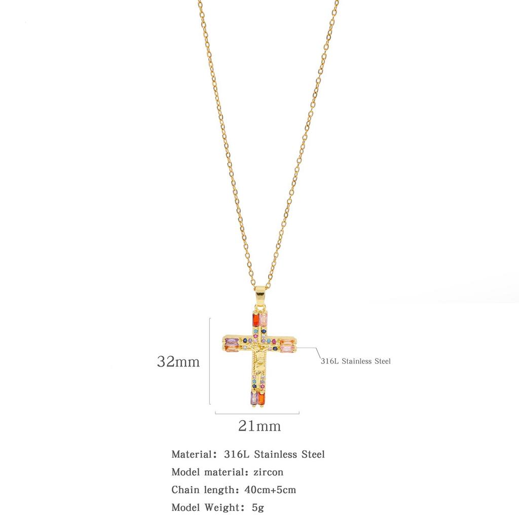 Micro-inlaid Zircon Pendant Copper Electroplated Cross Necklace Women's Titanium Steel Collarbone Chain Jewelry