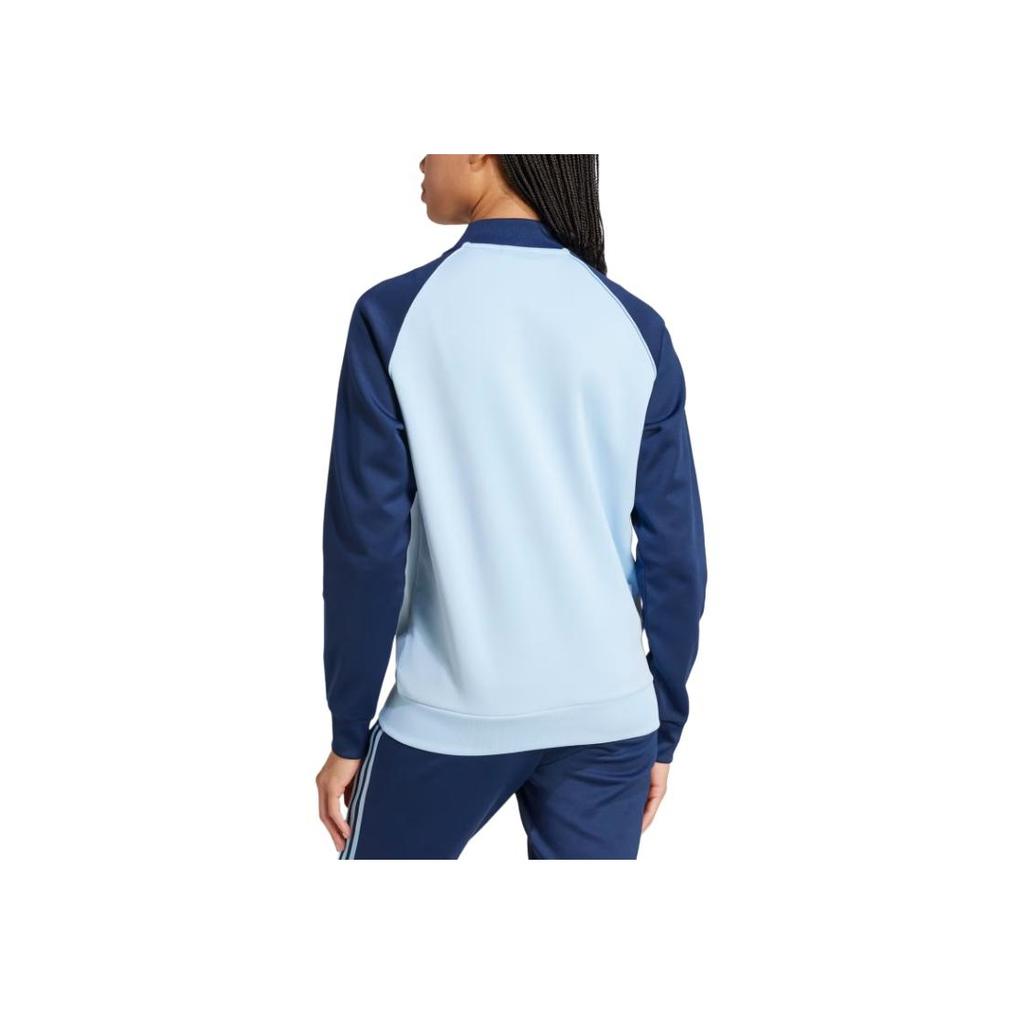 adidas Originals Striped Logo Baseball Collar Zip Long Sleeve Jacket Women Jackets Blue JD0825