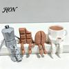 Dual-color Decorative Statue 3D Printed Articulated Coffee Cup Figure, Movable Joint Desk Statue, Cute Realistic Bean Ornament, Creative Office