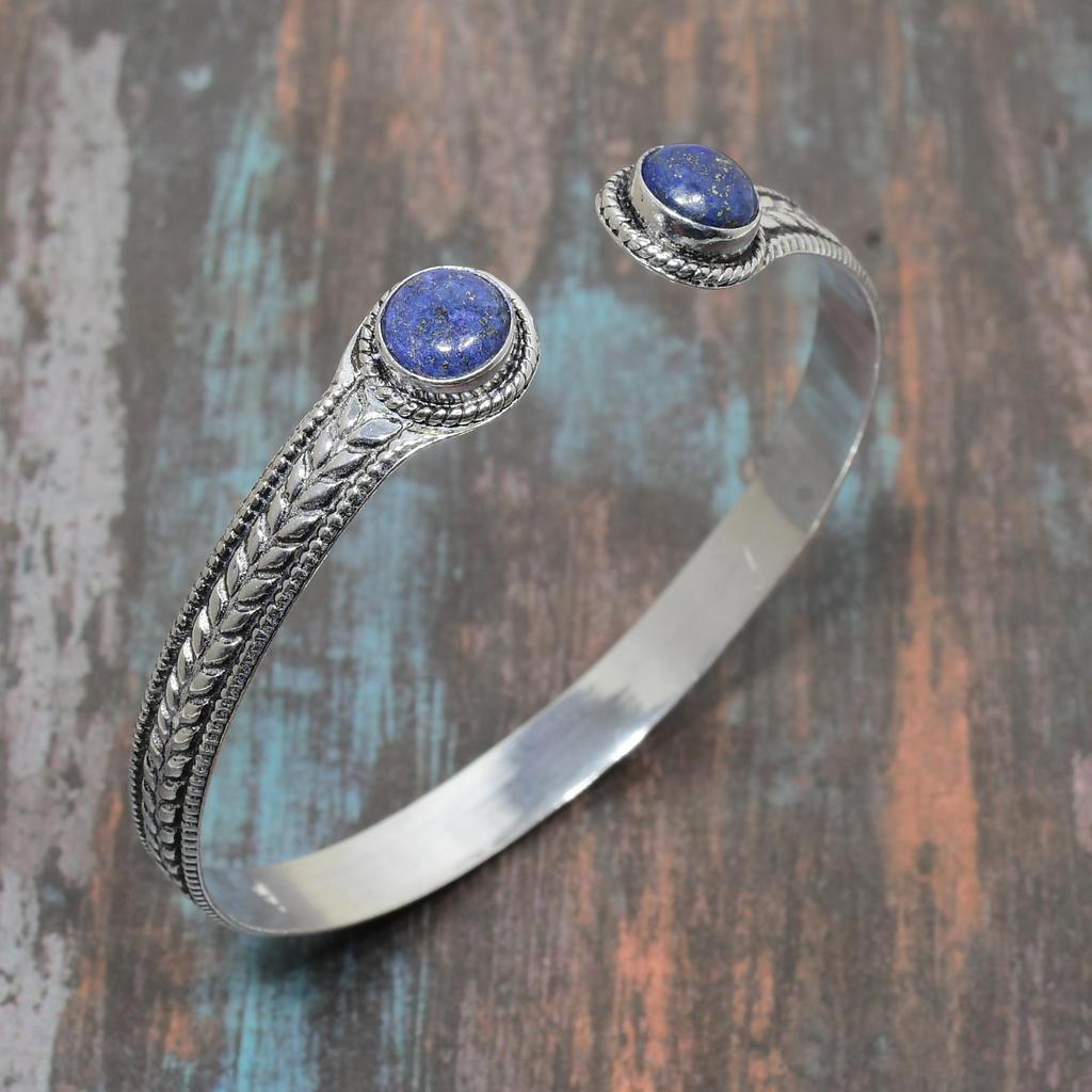 Lapis Lazuli Gemstone Handmade Jewelry 925 Sterling Silver Bangle For Women