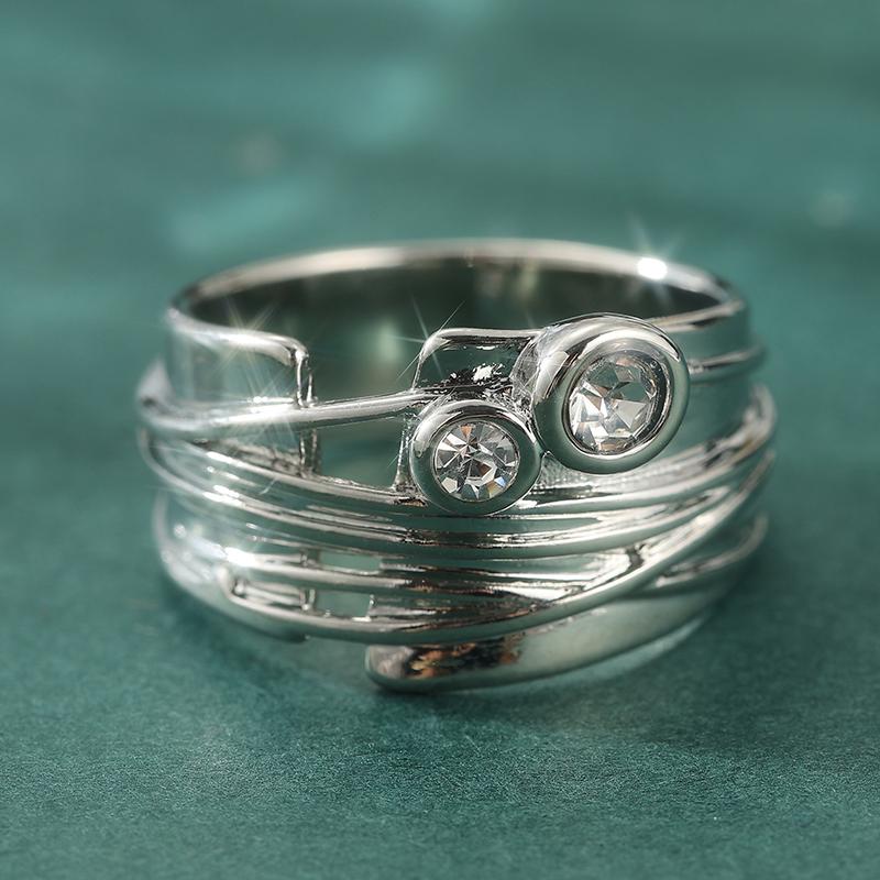 Anillo de Mujer Vintage con Incrustaciones de Circonita Cúbica Blanca Color Cobre Deslumbrante Tallado a Mano Joyería para Uso Diario Fiesta Regalo de Aniversario