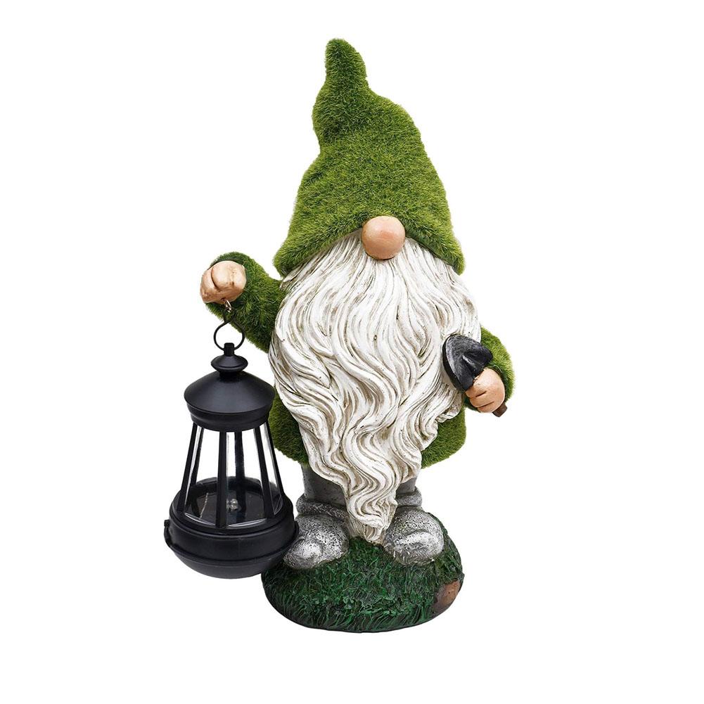 Garden Gnome with Solar Light Decorative Moss Gnome Figurine Waterproof Funny Garden Sculpture for Patio Lawn Yard Balcony
