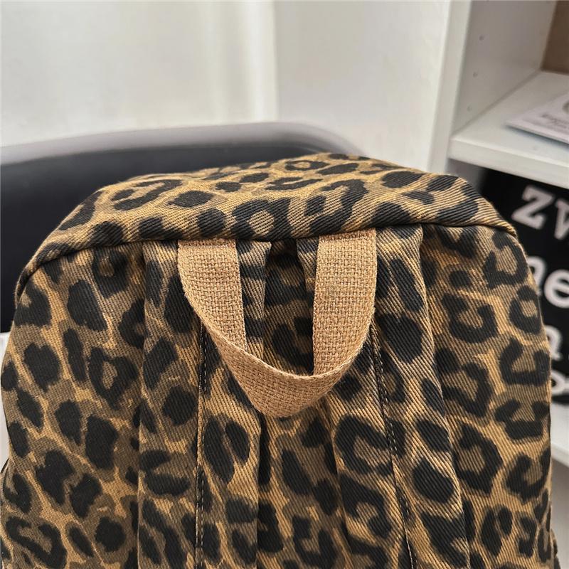 Leopard Print Canvas Fashion Backpack for Women, Casual School Travel Bag with Detachable Shoulder Straps