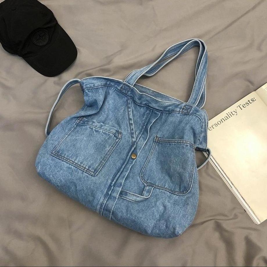 Washed Denim Blue Unisex Shoulder Messenger Bag Women Large Capacity Student Schoolbags Trendy Cool Male Female Crossbody Bag