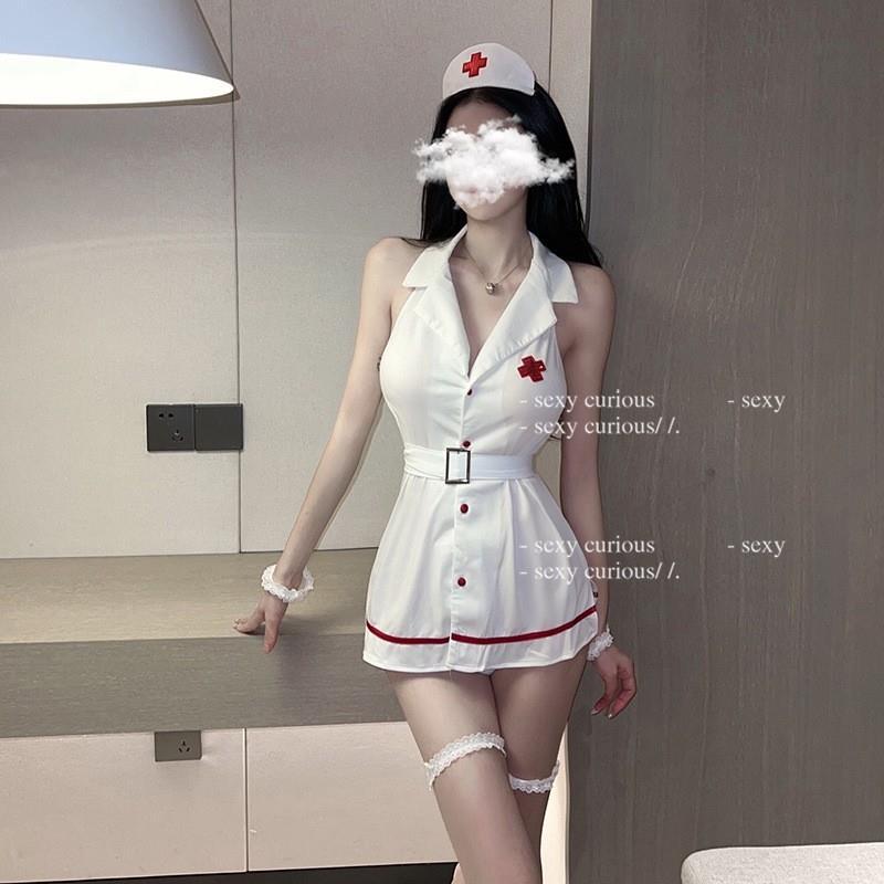 Flirty Nurse Cosplay Lingerie Set - Two-Piece Erotic Pajamas