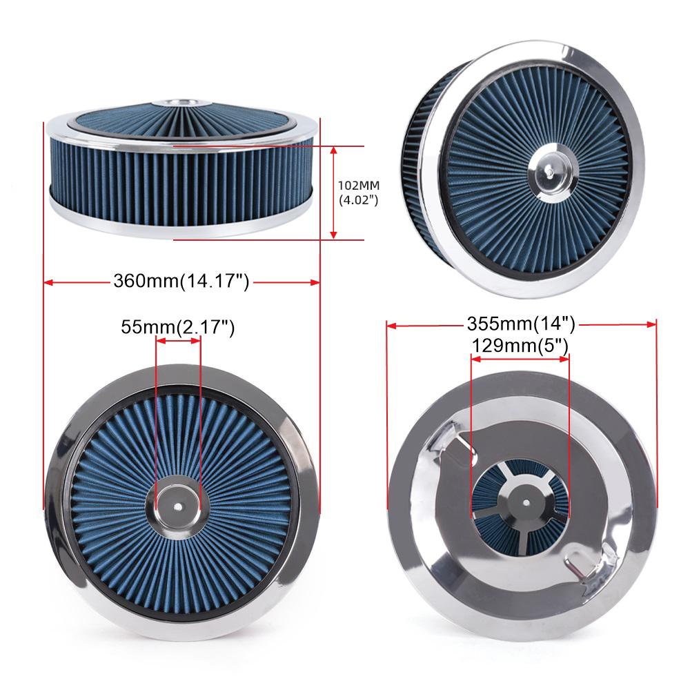 RASTP-14" x 4" Washable Round Super Flow Thru Air Cleaner Filter For 5-1/8 Carb Neck OFI177