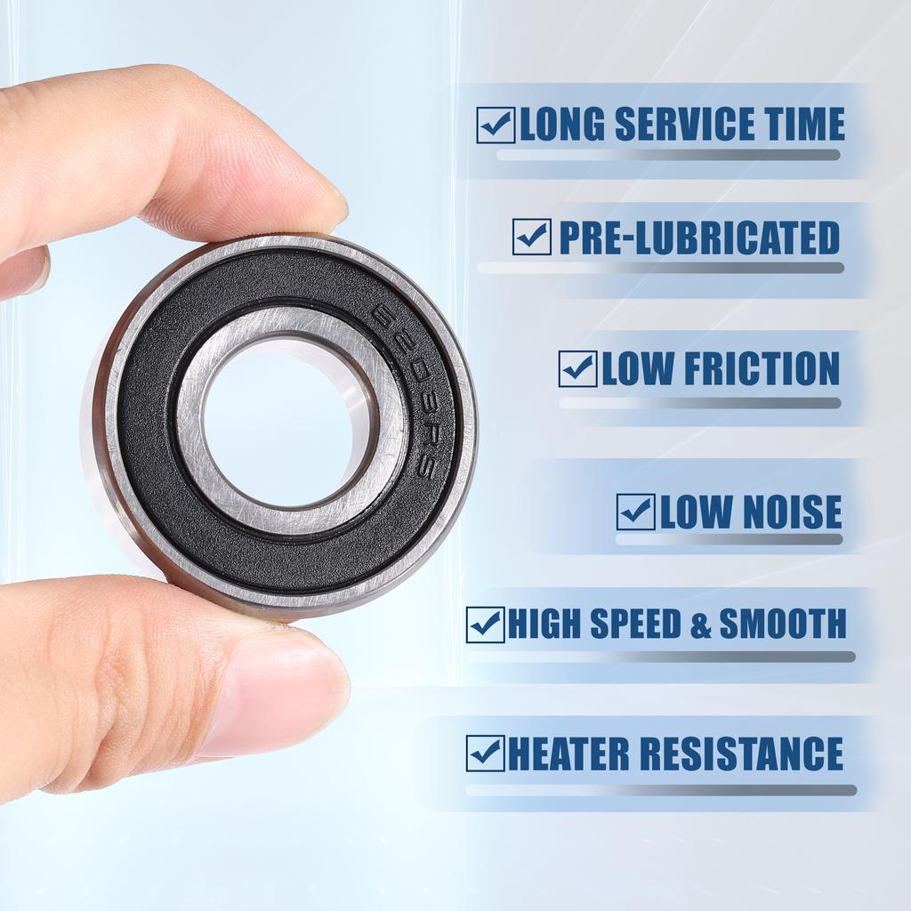 Motoforti 4 Pcs 6203-2RS 17x40x12mm Double Rubber Sealed Single Row Deep Groove Ball Bearings Silver Tone