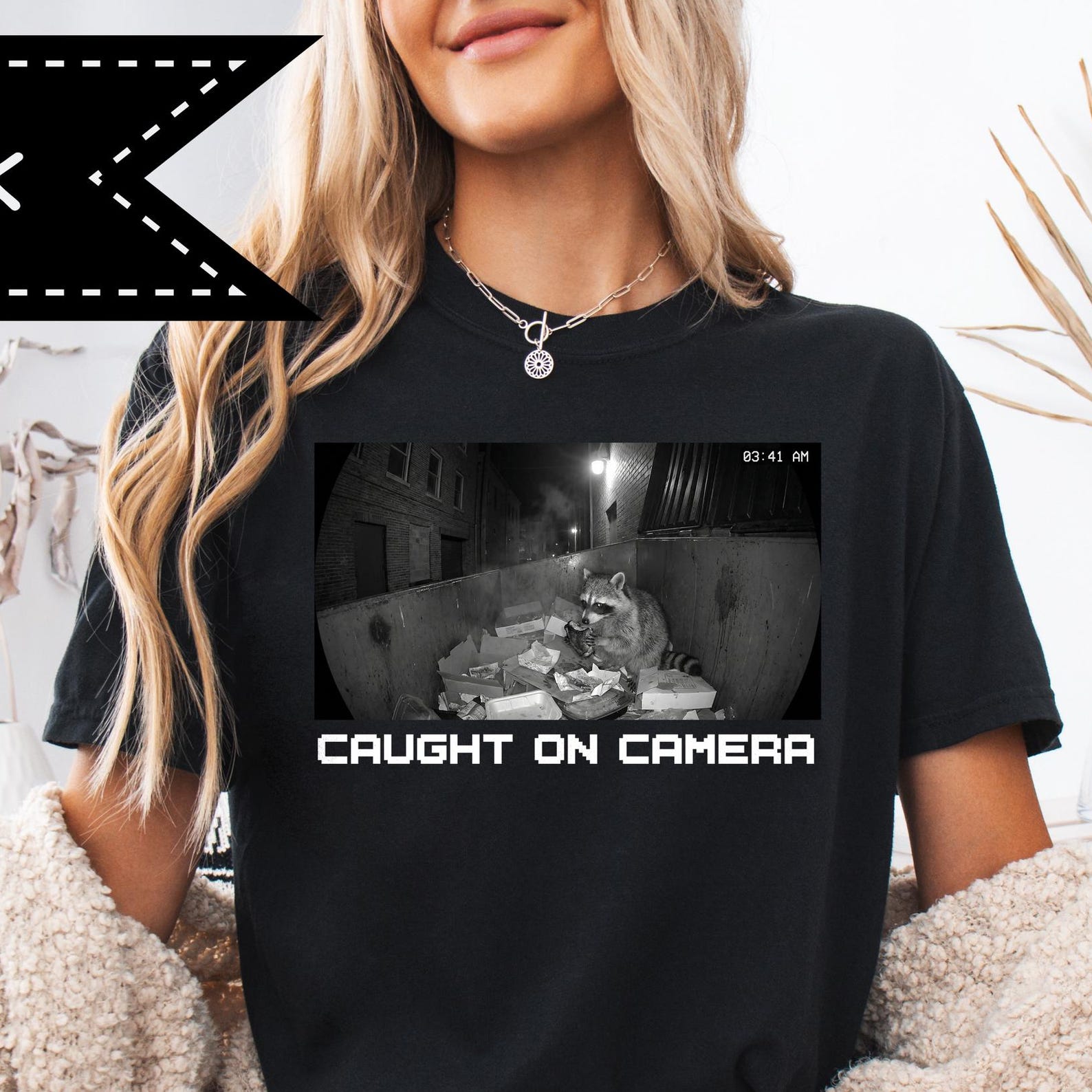 Caught on Camera Racoon T-Shirt, Dumpster Raccoon Graphic Tee, Silly Animal Meme Gift, Raccoon Meme Shirt M