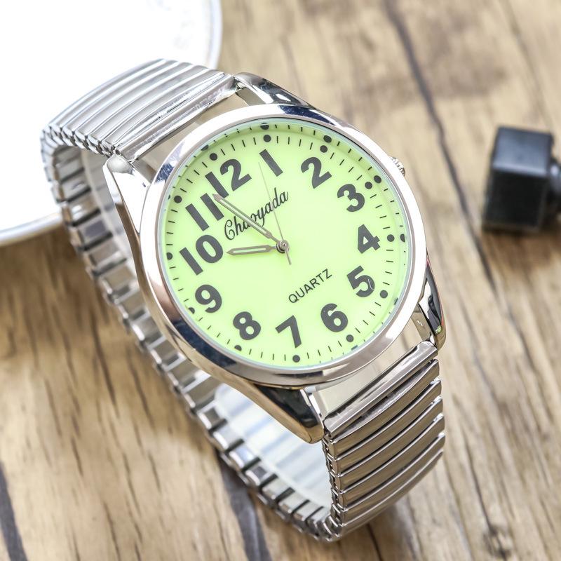 Large Number Luminous Elderly Quartz Watch with Waterproof Stainless Steel Elastic Band